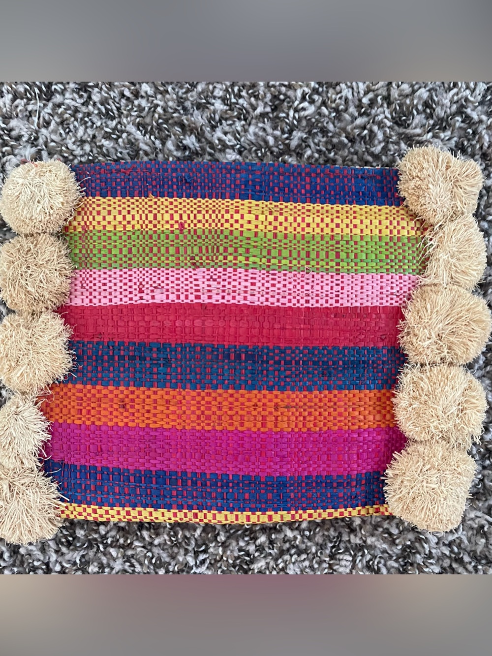 NWT Hat Attack Natural Raffia Handwoven Tote with Colorful Pattern and Gold Snap